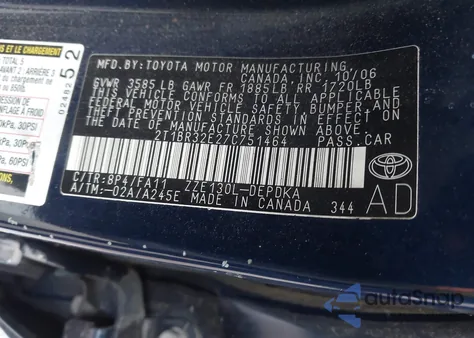 2007 Toyota Corolla Ce from USA, damaged, VIN 2T1BR32E27C751464